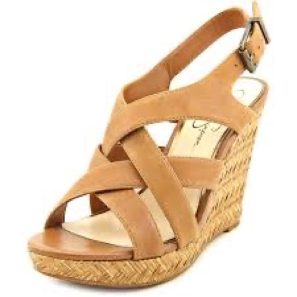 Used Jessica Simpson Womens Jamallo Wedge Sandals, Burnt Umber, Size 6